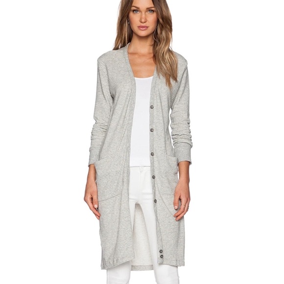 Standard James Perse Women's Size 3 Grey Striped Cardigan Cotton Fleece Long L - Picture 6 of 8